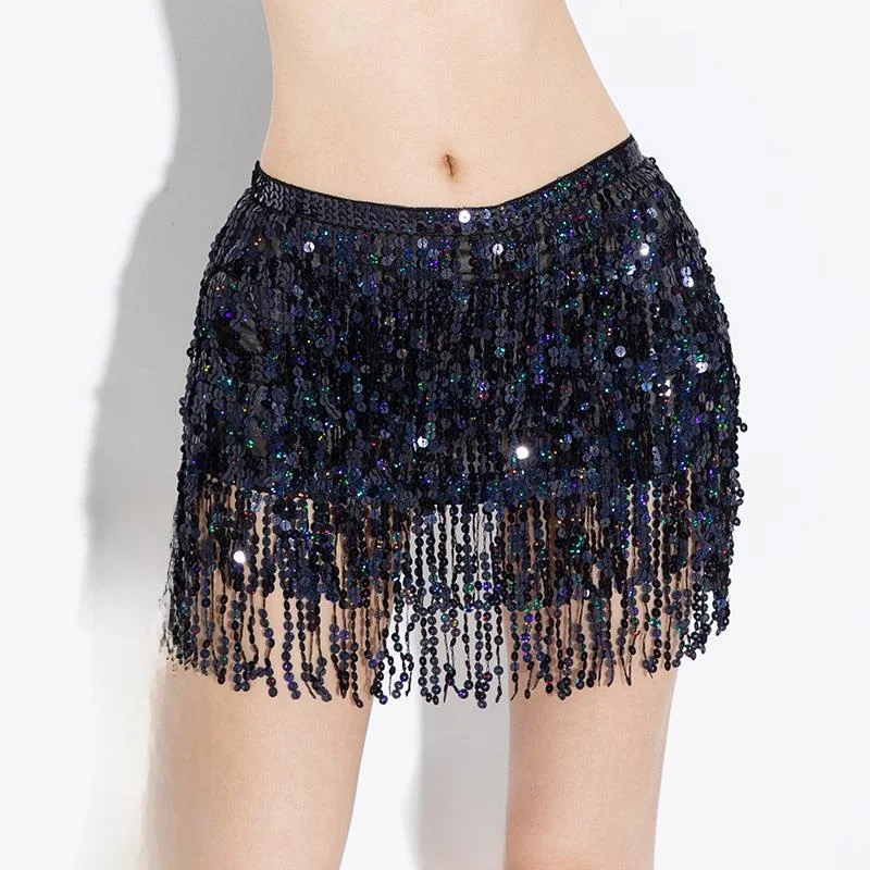 Loween danza del vientre pañuelo de la cadera danza 4 capas brillo borla cintura n danza del vientre cadena de la cintura accesorios de baile