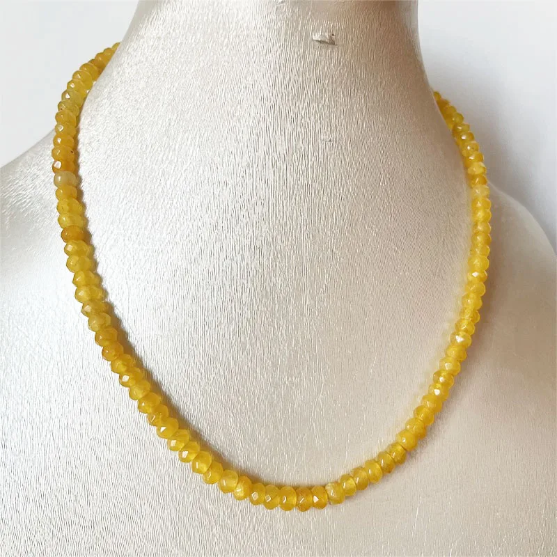 4*6MM Faceted Topaz Natural Stone Necklace Brazil Yellow Jade Bead Women Luxury Gemstone Preciosas Jade Yoga Jewelry Female