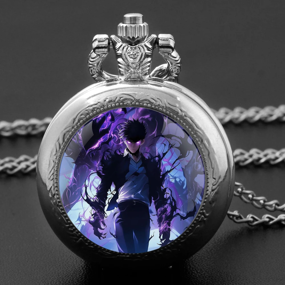 

Solo Leveling Glass Dome Pocket Watch with Chain Necklace Vintage Quartz Pendant Watches Mens Women Gift