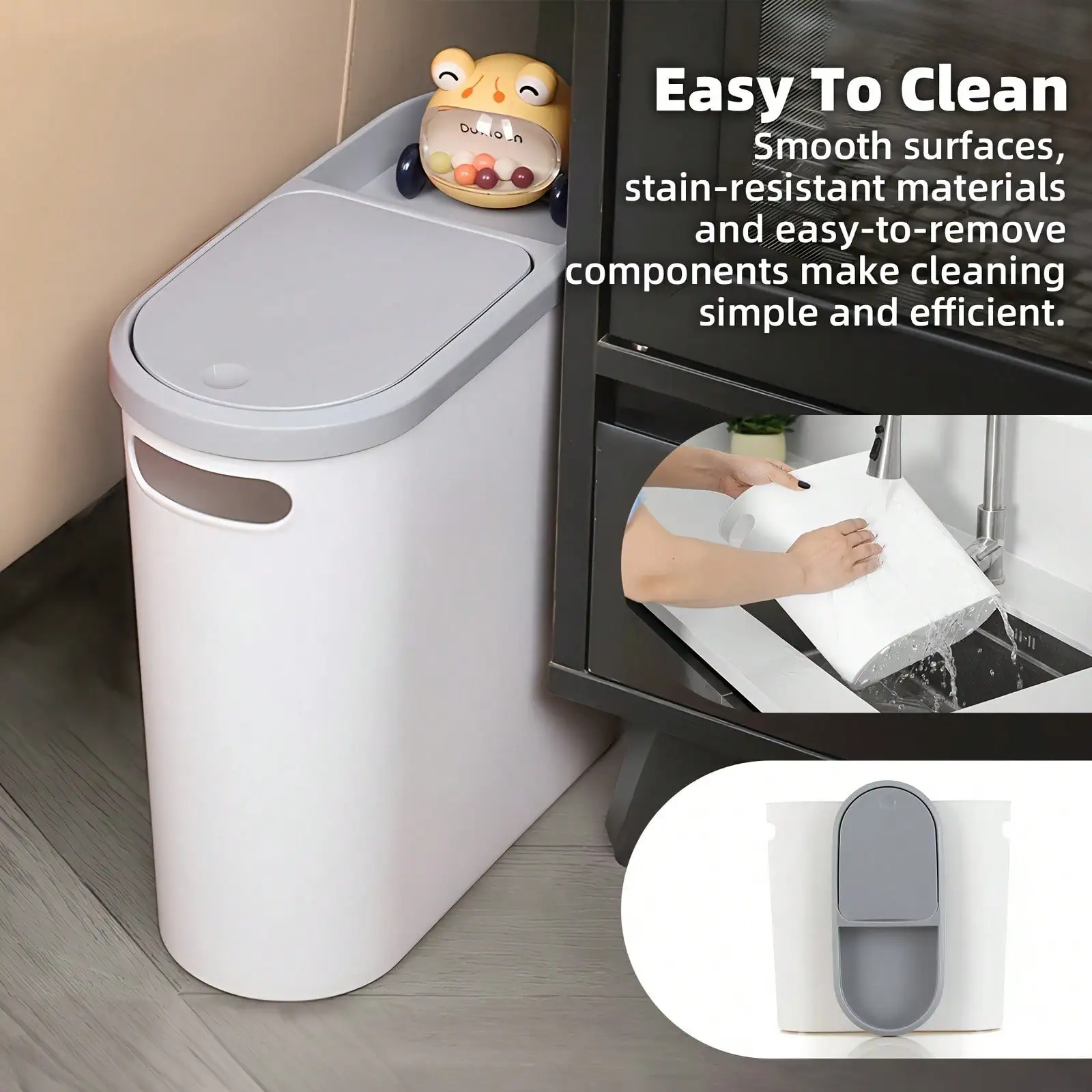 2.64 Gal Lidded Trash Can, Space-Saving, Odor-Resistant, For Kitchen, Bathroom, Office - White