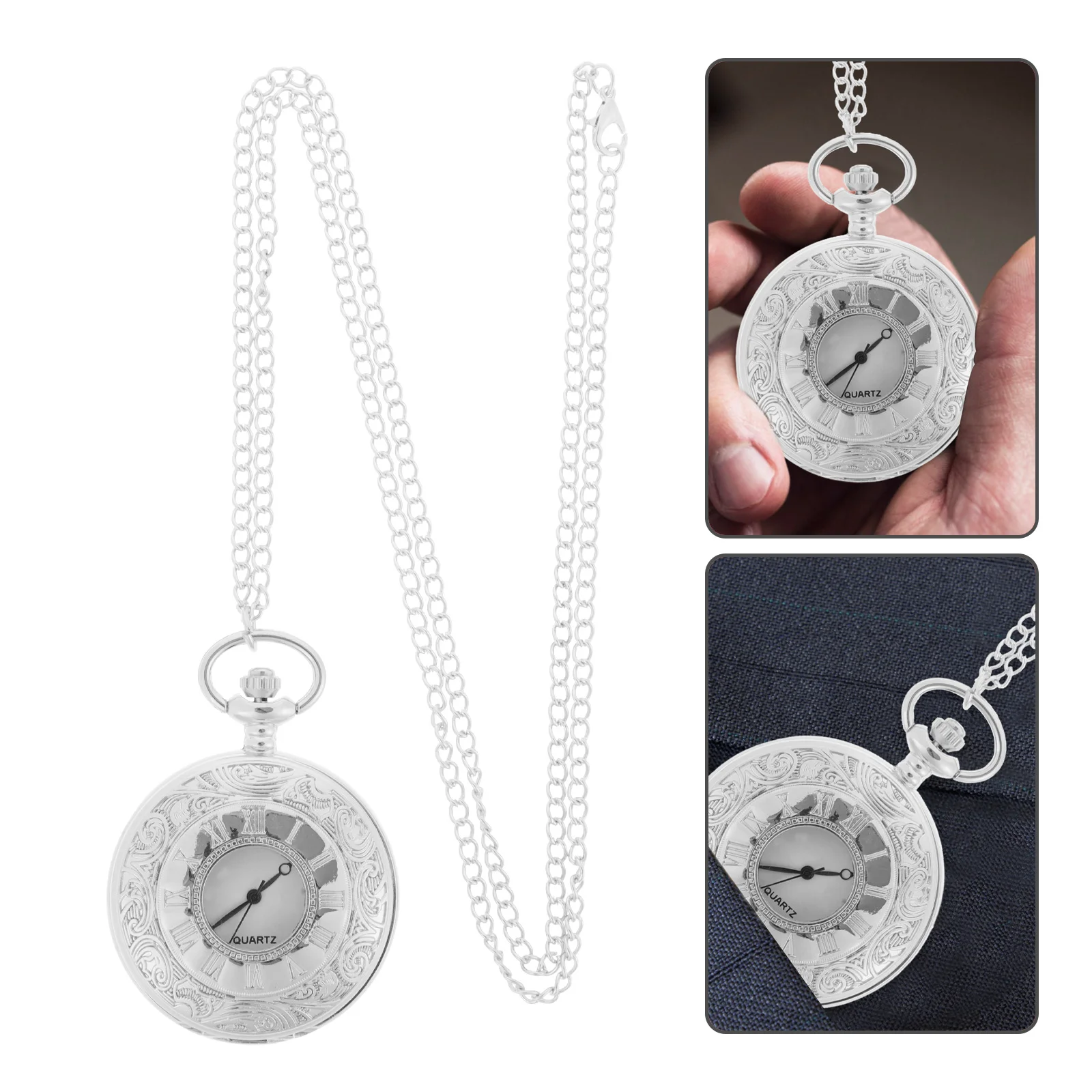 ساعة جيب ريترو بأرقام رومانية، حافظة معدنية عتيقة، ساعة كلاسيكية خفيفة الوزن للارتداء اليومي وإكسسوارات السفر للرجال #1