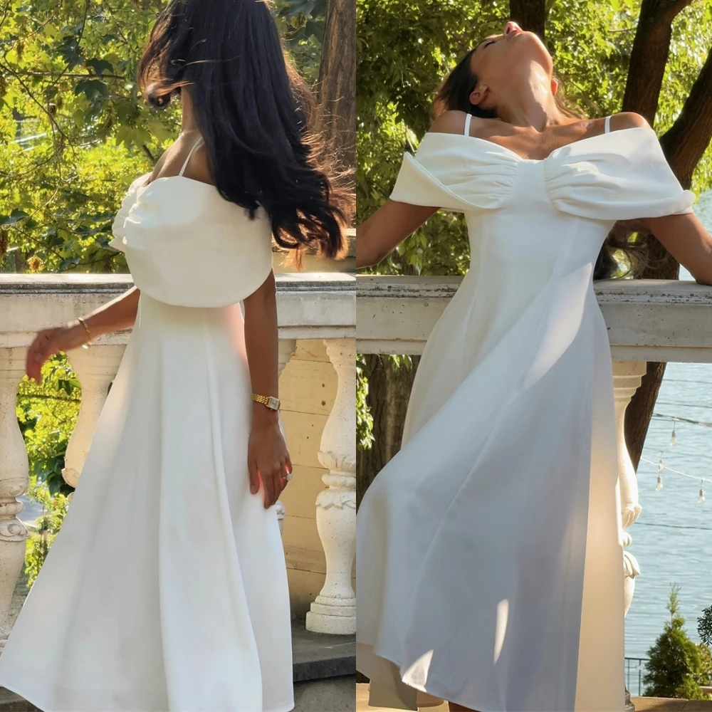 

Customized Simple Boat Neck Jersey Evening Dress Luxury Short Sleeves Homecoming Dresses Temperament Bow Bespoke Occasion Gowns