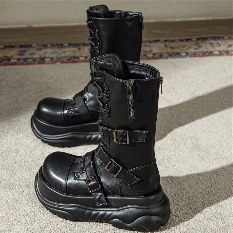 Cross-border Large Size Women's Shoes Platform Punk Babes Big Head Medium Tube Boots