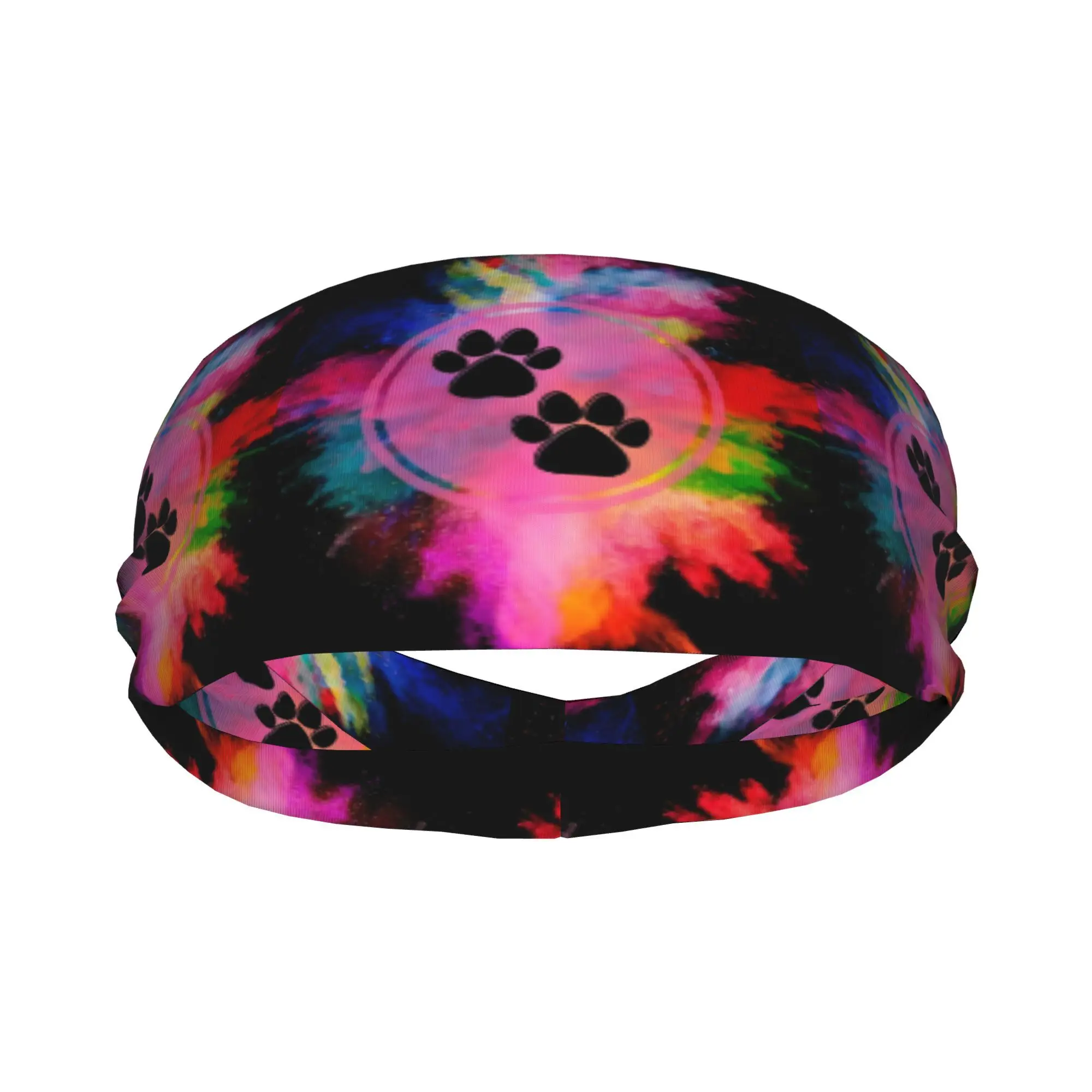 Tie-Dye Dog Paw Print Sports Headband Unisex Sweat-Wicking Breathable Polyester Stretchy Knot Design for Yoga Gym Running