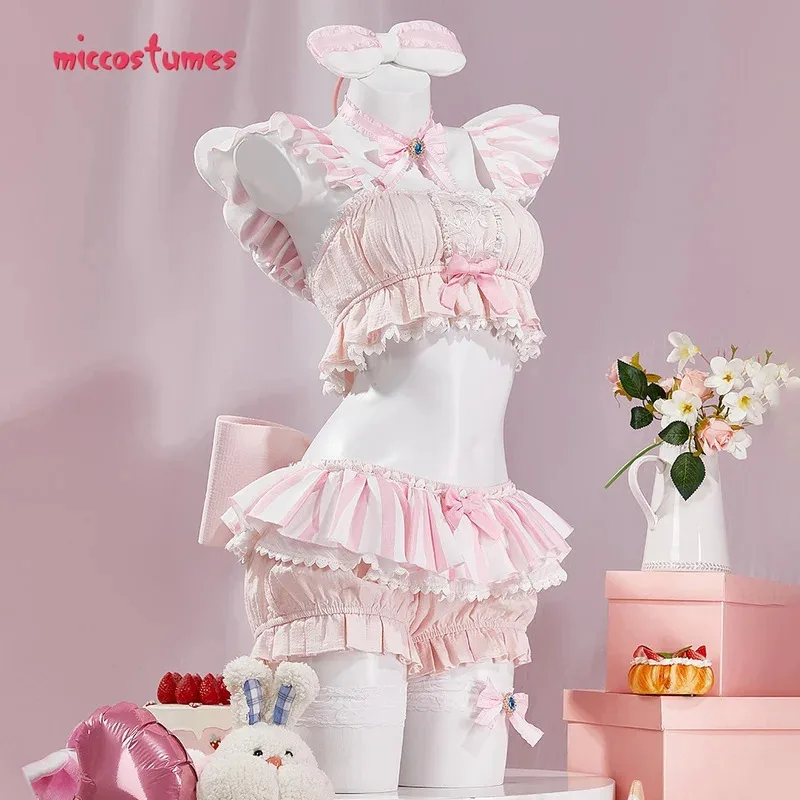 

Women's Prisma Illya Cosplay Costume Kawaii Homewear Ruffles Short Top Skort with Headband and Socksv;2,r'6;t.