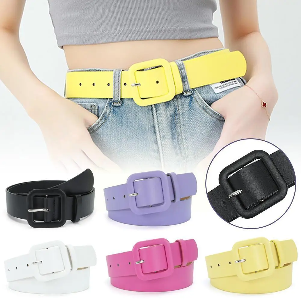 

Womens Wide Cinch Belt Vintage Chunky Square Belts Candy Color PU Leather Belt Casual Waist Belt For Jeans Pants Dre G1H1