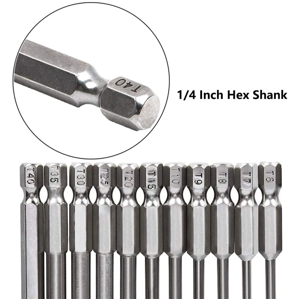 11PCS 75/100mm S2 Alloy Steel Torx Screwdriver Bits Tool Set 1/4 Hex Torx Socket Set Handle Tools Electric Screw Driver Set