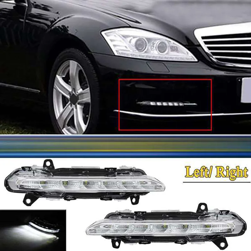 NEW-Front Fog Lamp For Benz S-Class W221 S350 S500 2009-2013 Bumper Fog Light LED DRL Daytime Running Light