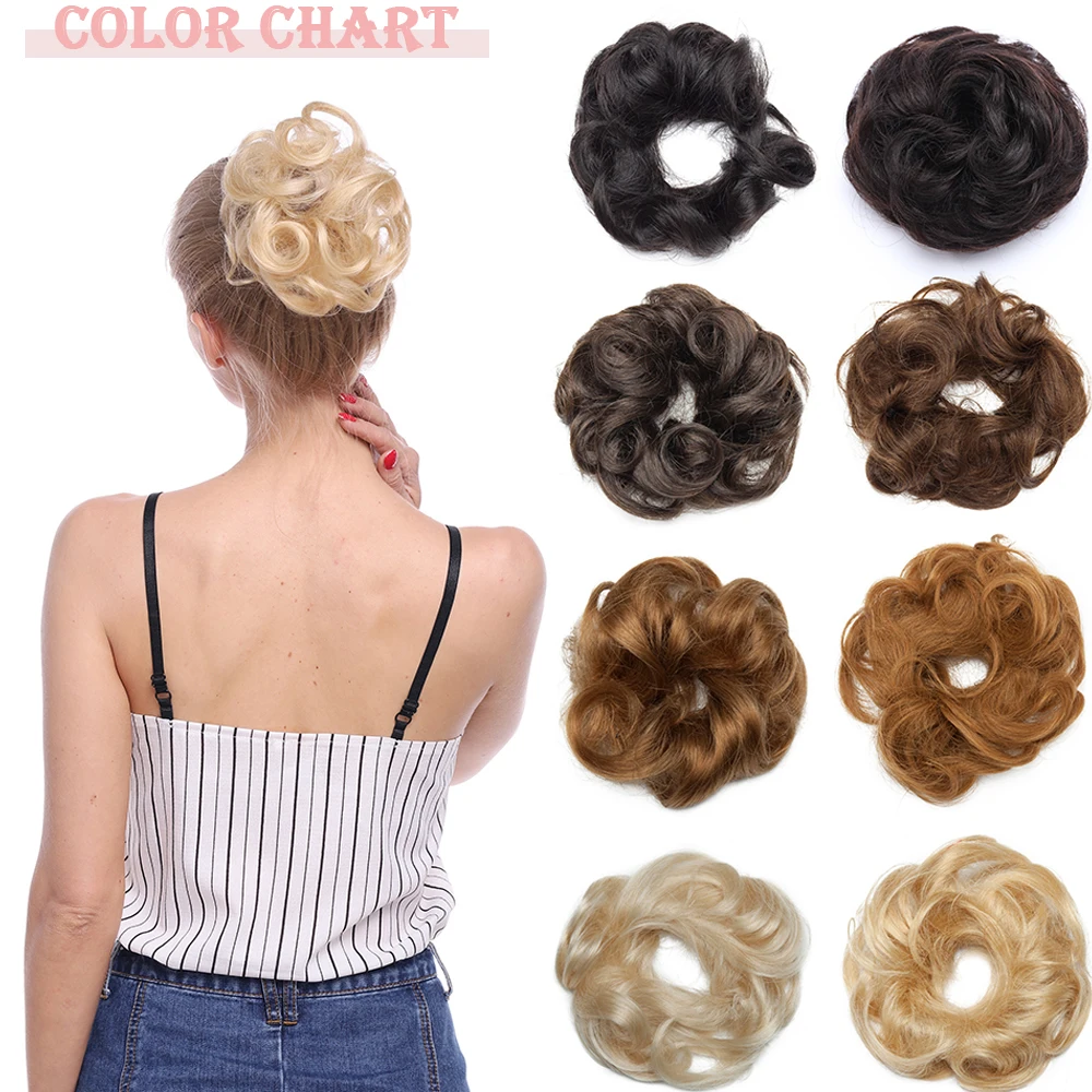 Messy Bun Hair Piece 100% Human Hair Wavy Curly Scrunchies Chignon Ponytail Hair Extensions Updo Hairpieces for Women Girls