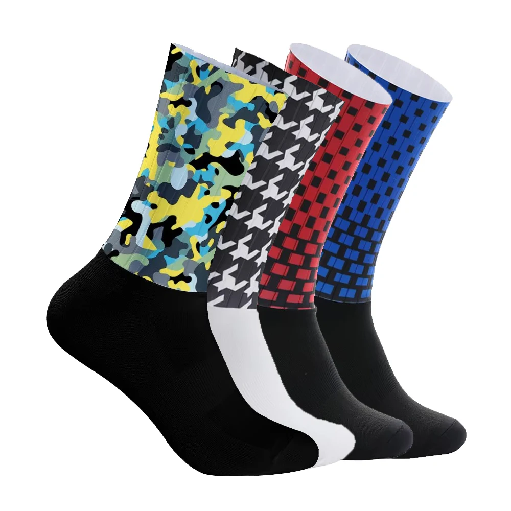 

Велосипедные носки унисекс с несколькими узорами, камуфляжные влагоотводящие дышащие спортивные носки в клетку «гусиные лапки» для езды на велосипеде