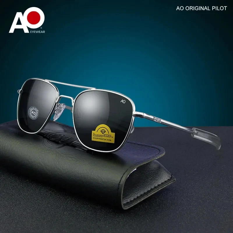 AO Brand Optical Pilot Sunglasses Men women 2023 Vintage Metal Aviation Sun Glasses High Quality Glass Eyewear Original Case