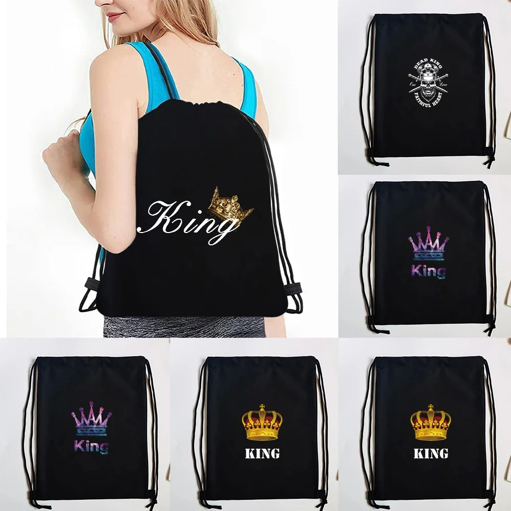 

Casual Drawstring Backpack Dust Backpacks Storage Pouch Gym Bags Outdoor Travel Sports Storages Shoe Bags King Print Canvas Bags