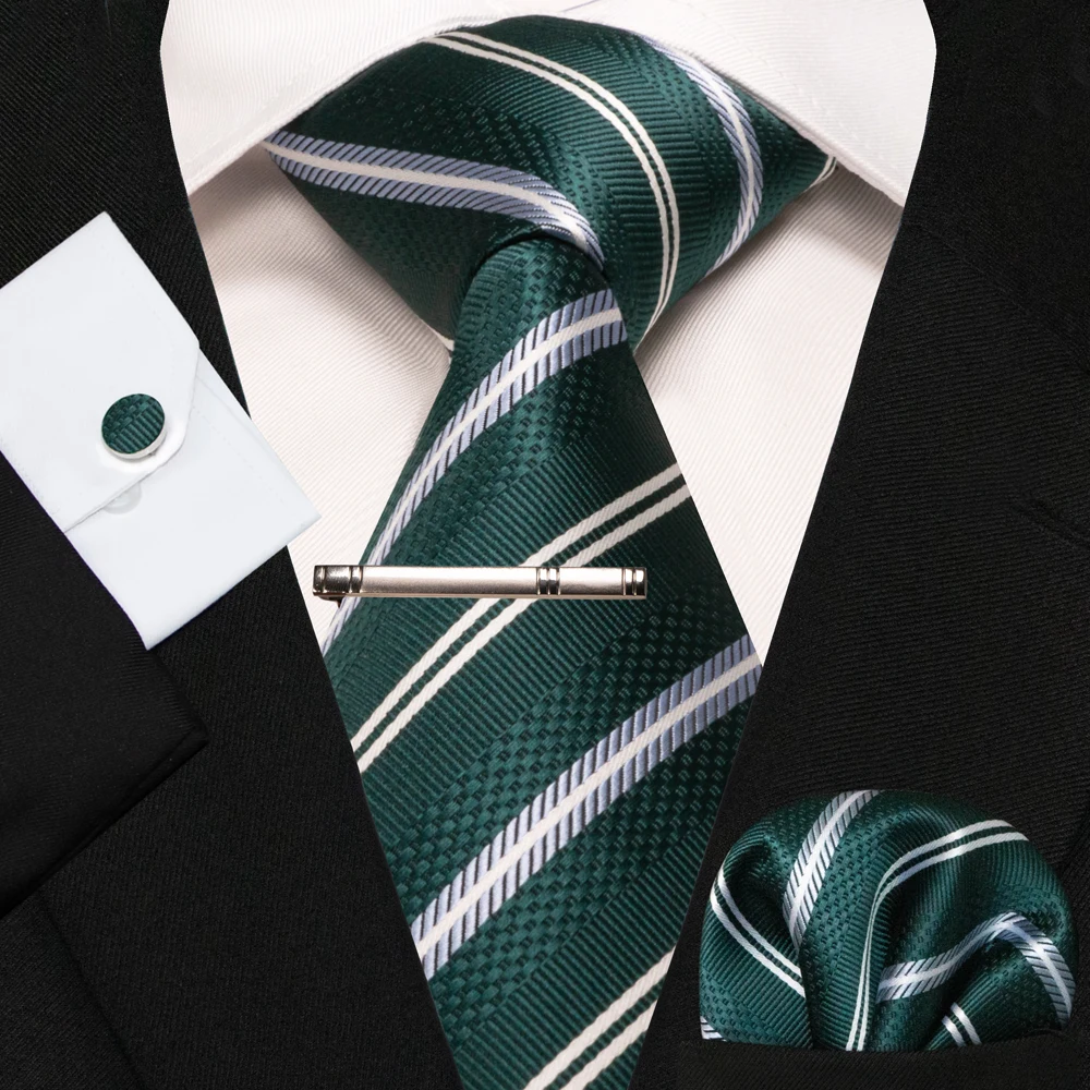 KAMBERFT Neue Klassische Seidenkrawatte für Herren Rot-Gold Gestreift Herrenkrawatte Taschentuch Manschettenknöpfe Set Hochzeit Business Party Gravatas – Detail 25