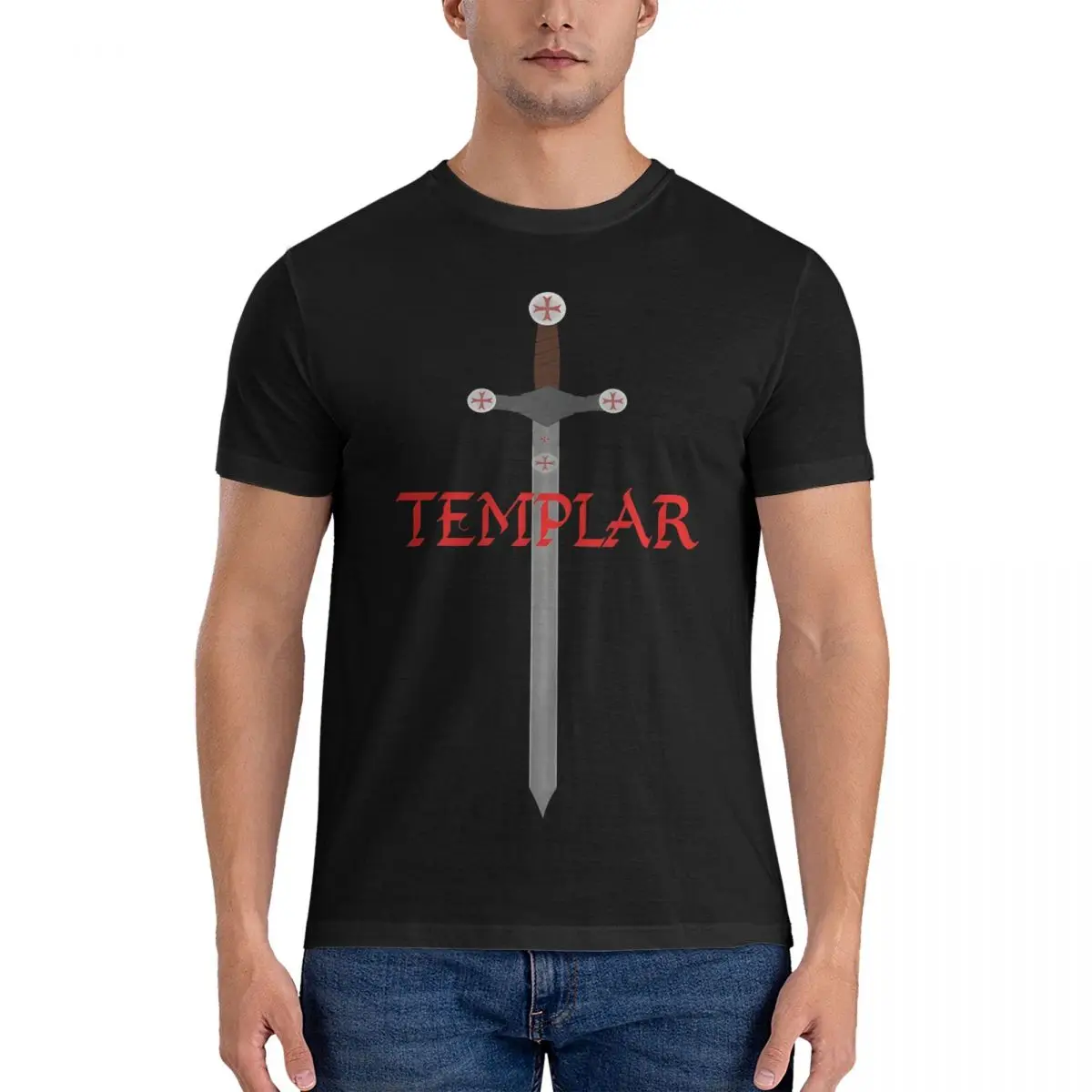 Men's T-Shirt KSword Humorous 100% Cotton Tees Short Sleeve Knights Templar T Shirts Crew Neck Tops Printed