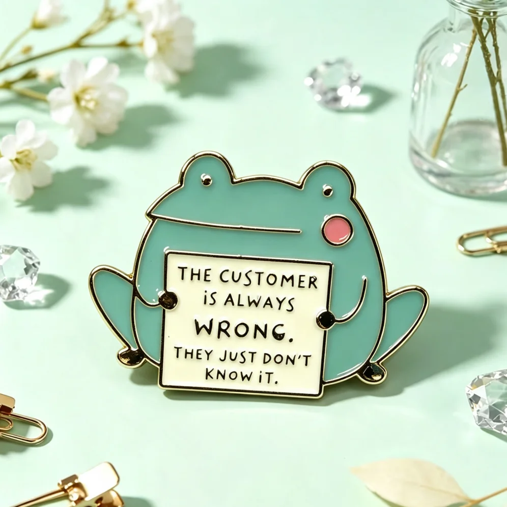 Cute Frog Enamel Brooch Funny Slogan Lapel Pin Humorous Quote Animal Badge Jacket BackpackDecorNoveltyWorker‑themed Jewelry Gift