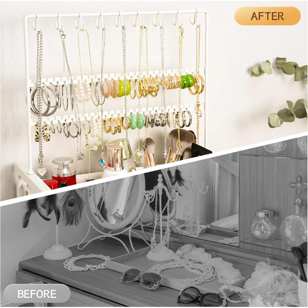 Floor Cosmetic Organizer with Drawers and Jewelry Holder, Modern Vanity Storage for Skincare Makeup Tools