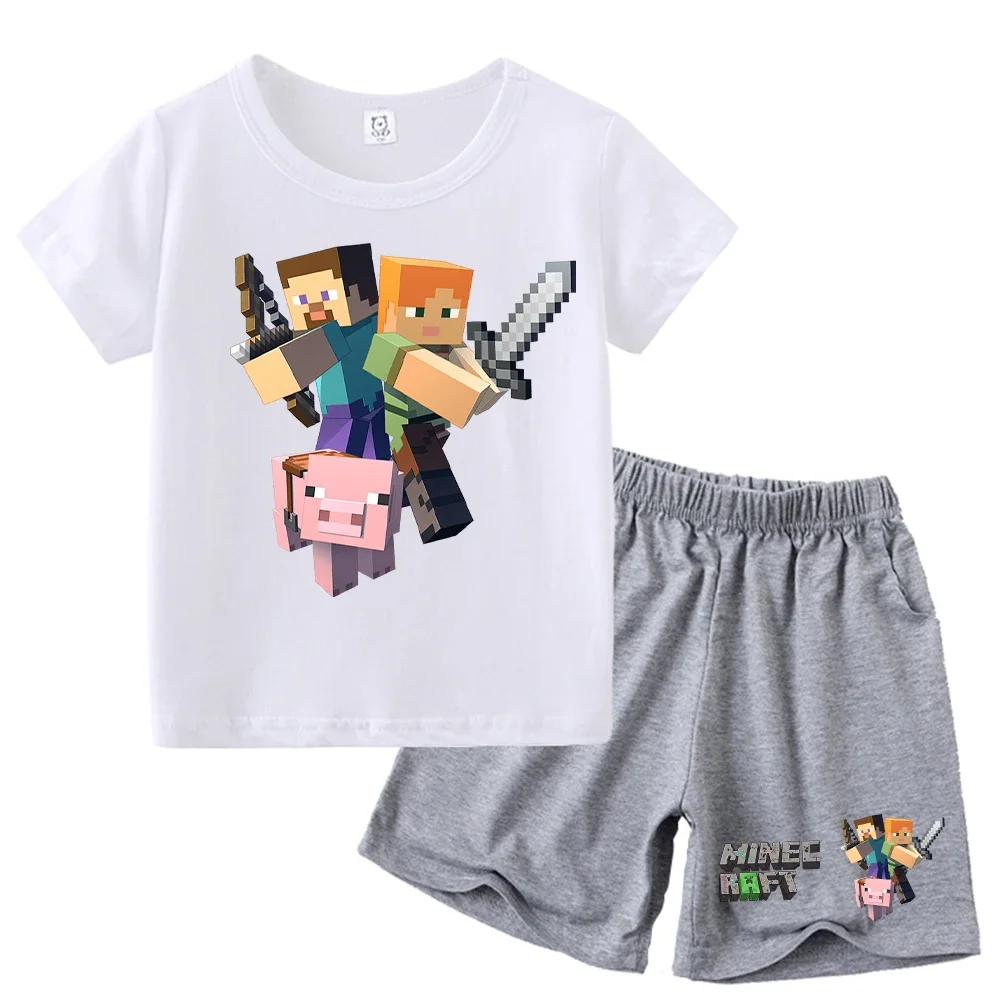 Miner Crafting Pixel Kid T-shirts Pants 2pcs Sets Cute Anime Catnap Tracksuits T Shirt Tees Pants Outfits Children Birthday Gift