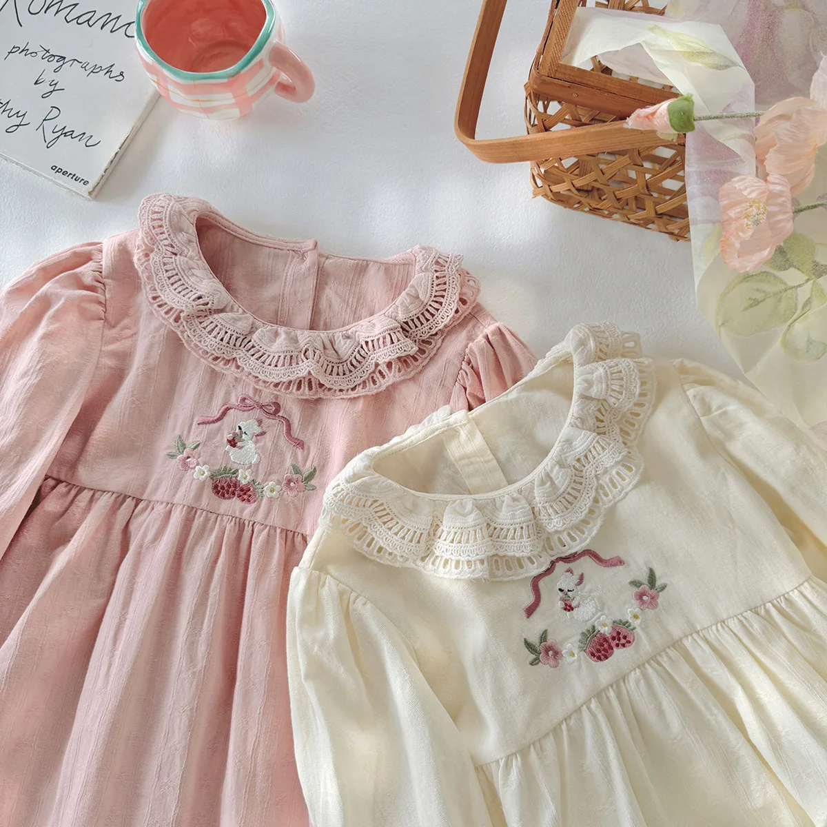 

Girls Casual Dresses Cartoon Animal Embroidered Ruffled Collar Dress Kids Dresses for Girls Clothes 2 To 7 Years
