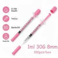 Nouvelles seringues à insuline jetables stériles de couleur rose 1ml 30G 5/16 pouces avec aiguille 30G 8mm, injecteur vétérinaire pour animaux de compagnie, 100 pièces/boîte 1