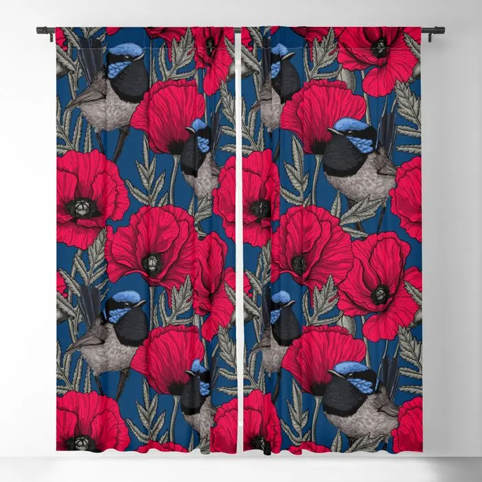 

Fairy Wren And Poppies Blackout Curtains 3D Print Window Curtains For Bedroom Living Room Decor Window Treatments