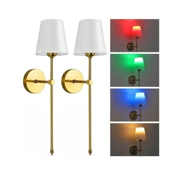 American Retro Wall Lamp Fabric Lampshade Bedroom Bedside Resding Wall Light Bathroom Lamp RGB Battery Light Bulb Night Light