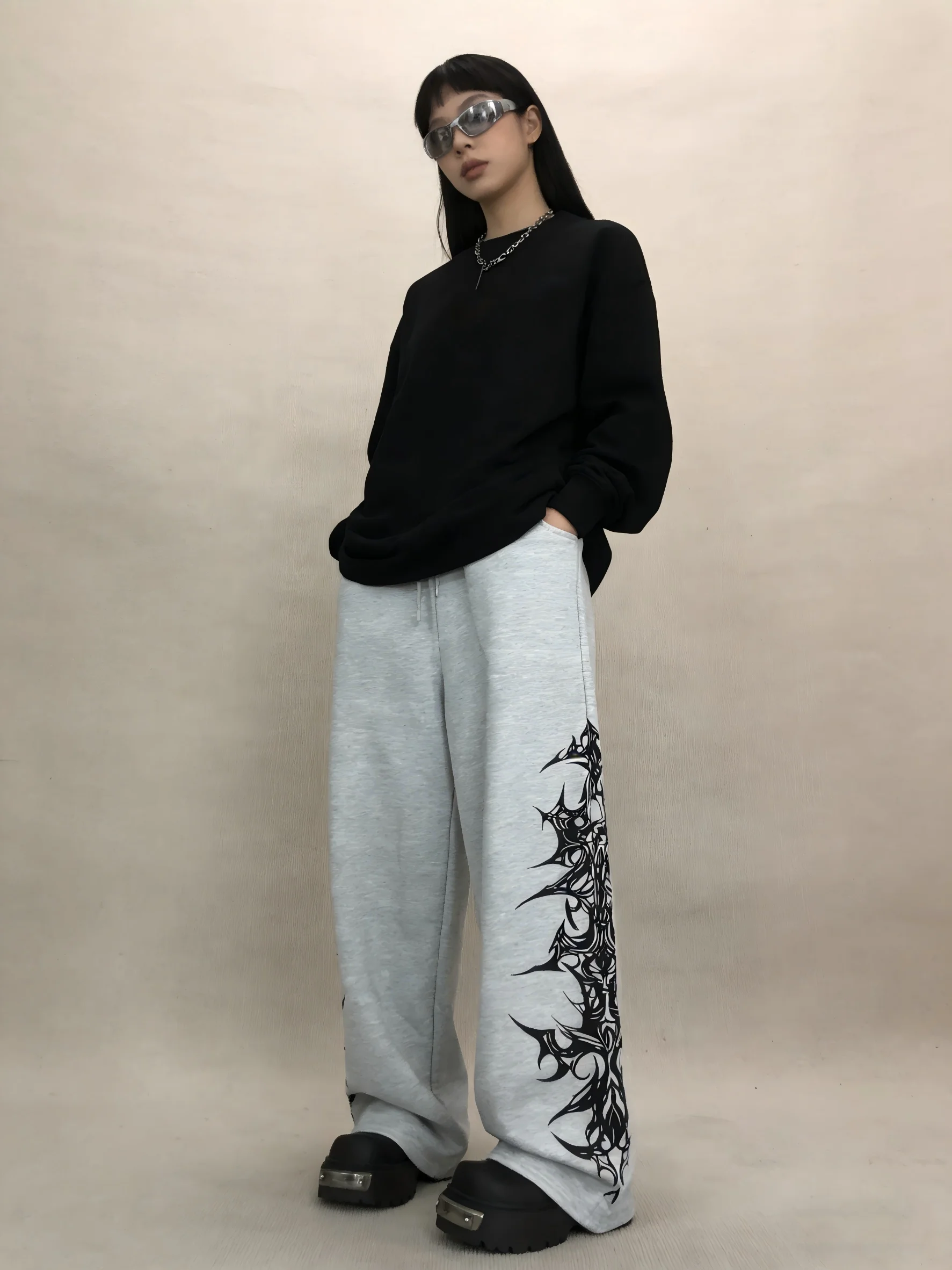 Men's High Street Hip-Hop Y2K Elastic Drawstring Sweatpants Casual Printed Patterned Streetwear Rap Pants
