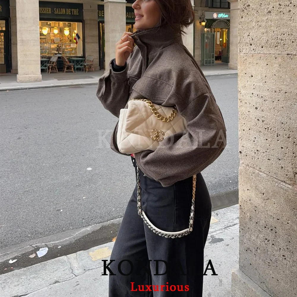 

KONDALA Streetwear Chic Khaki Bomber Jackets Long Sleeve Pockets Zipper Coats Fashion 2025 Autumn Winter Casual Outwears