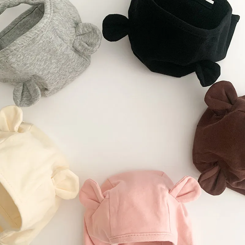 Cute Newborn Baby Girl Bear Ear Strappy Ear Protection Hat Infant Boy New Personality Solid All-match Thin Cotton Cap