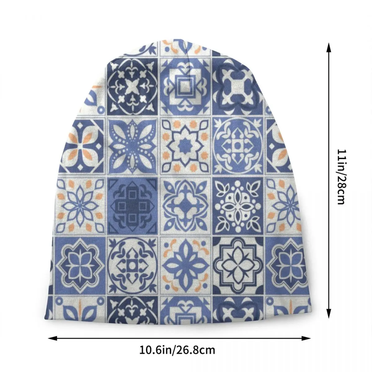 Custom Blue Portuguese Tile Skullies Beanies Caps Unisex Fashion Winter Knitted Hat Adult Portugal Azulejo Flower Bonnet Hats