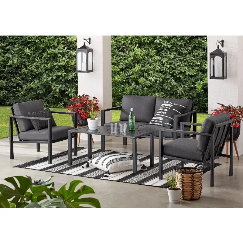 

Dashwood 4-Piece Outdoor Patio Conversation Set, Seats 4, Gray，rust-resistant durability