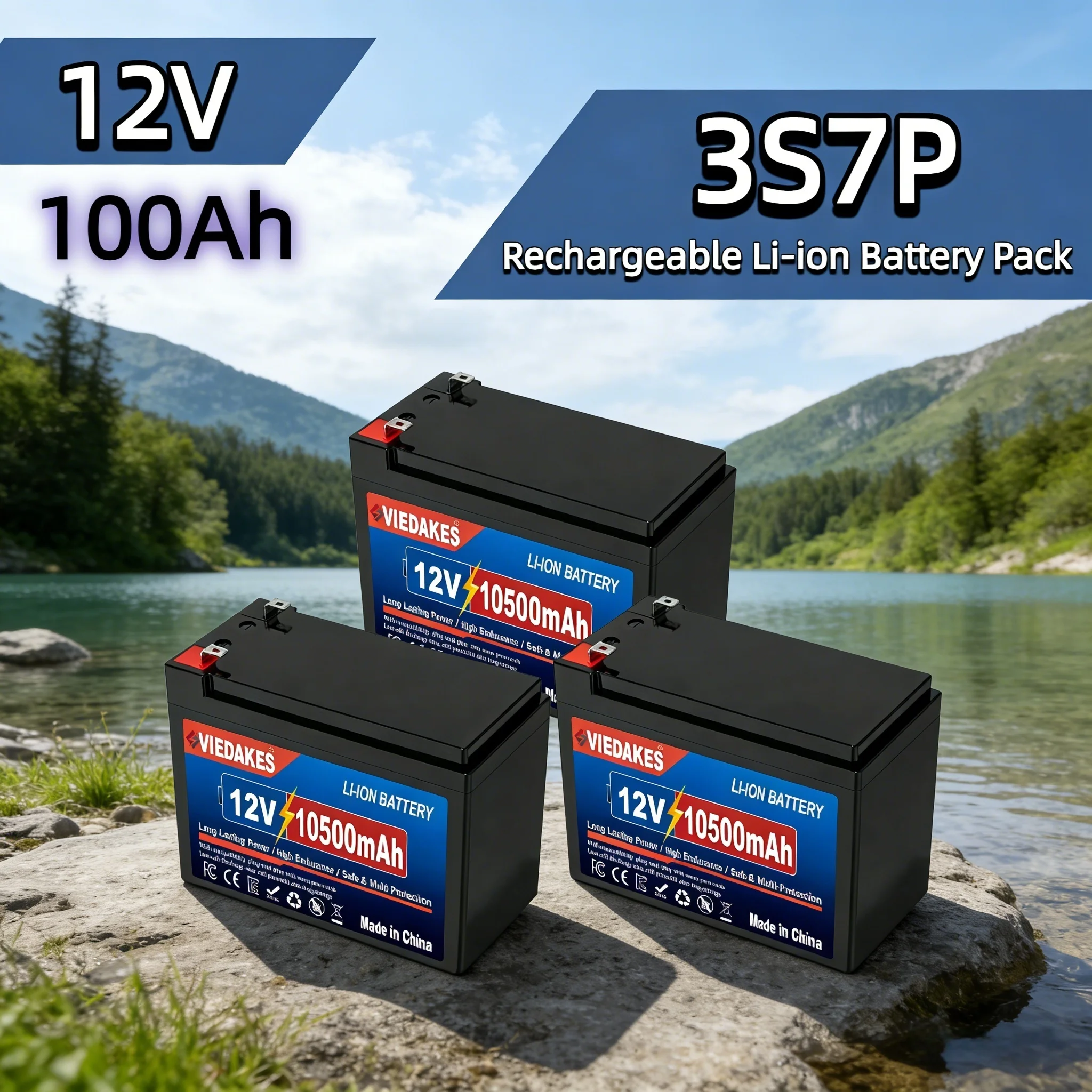 

VIEDAKES Brand New 3S7P 12V 100Ah LiFePO4 18650 Battery Pack Power Bank Over-Temp Protection for Hot Climate Solar System
