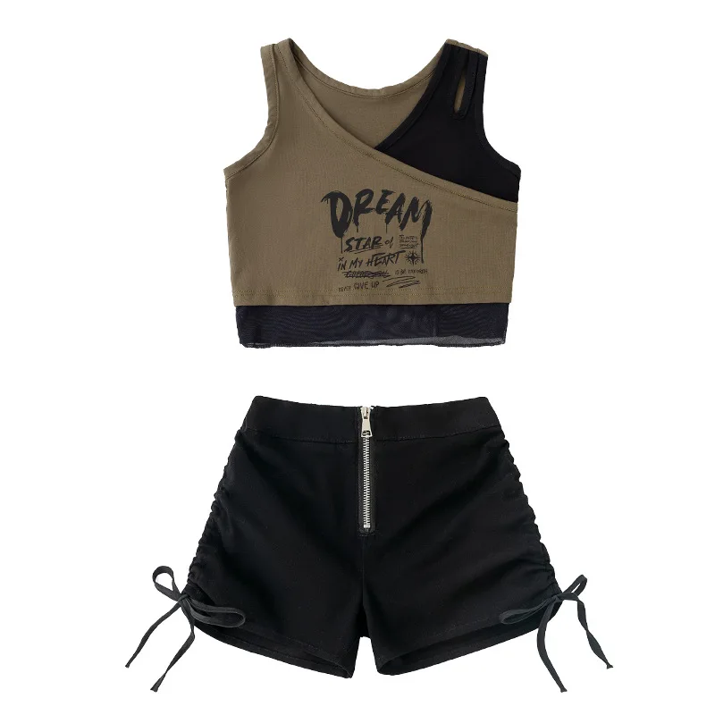 Neue Mädchen Hip Hop Street Dance Kleidung Crop Tops Shorts Hosen Cheerleading Dance Performance Kostüm Gruppe Bühne Jazz Dance Anzug