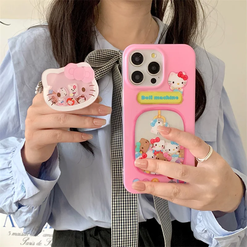 Cute Creative Cartoon Hello Kitty Bear Phone Universal Shake Holder Phone Case For iPhone 13 14 15 16 Pro Max Funny Shake Stand