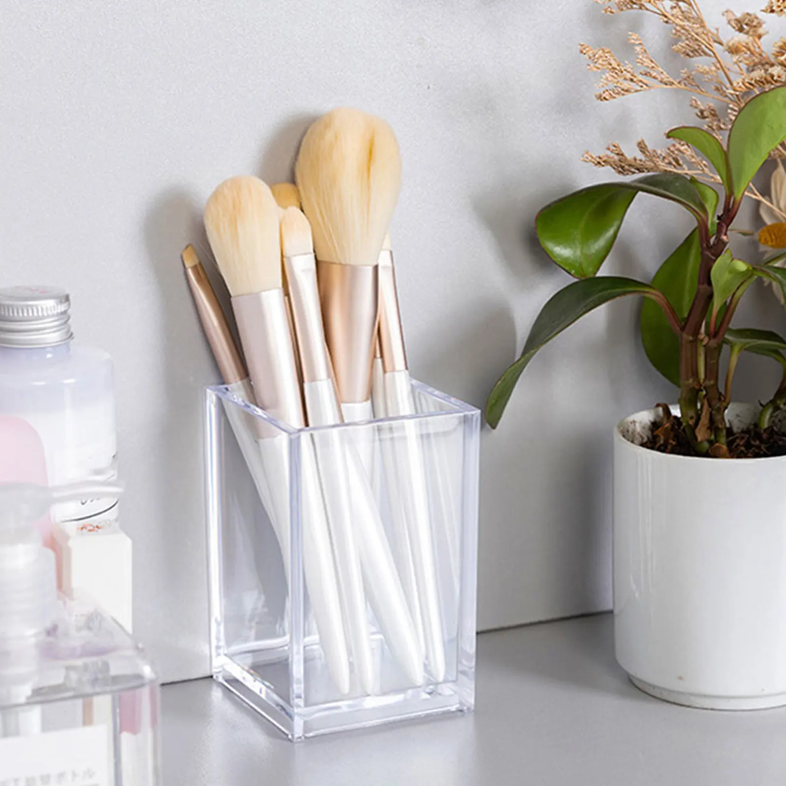 

Transparent Square Pen Holder Desktop Storage Box For Makeup Brushes Cosmetics Organizer Large Capacity Eco-Friendly