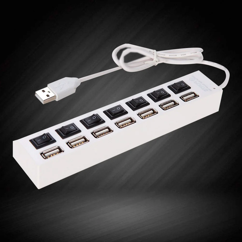 7 منافذ USB Hub لأجهزة الكمبيوتر المحمول، محول فاصل الكمبيوتر، مصدر طاقة متين 2.0، متوافق مع LED فردي