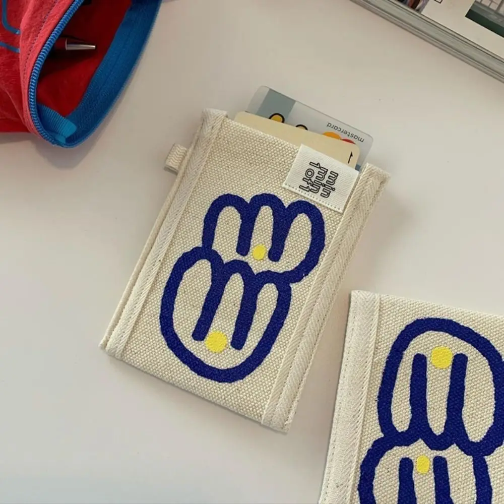 Cute Dual Layer Graffiti Card Holder Floral Printed Anti-degaussing Bus Card Cover Canvas Mini Purse Credit Card Protector