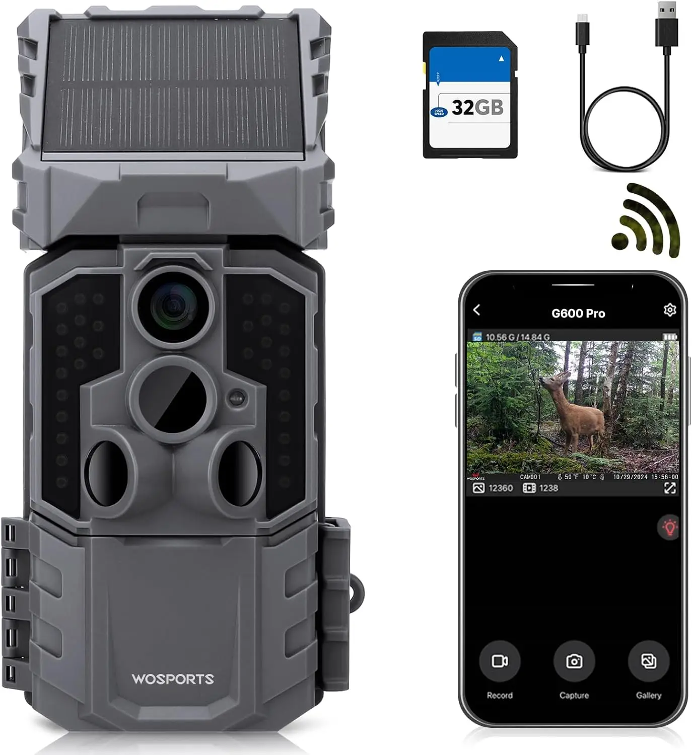 WiFi Trail Camera Solar Powered, 33MP 1296P Game Camera with Night Vision, 0.1s Trigger Motion Activated Hunting Camera, IP66 Wa