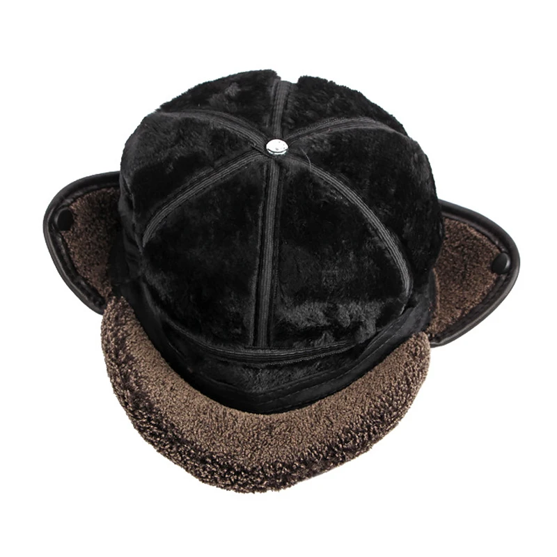 Casquette de baseball en cuir PU pour homme, chapeau de bombardier avec oreillettes, chapeau Trared russe, coupe-vent chaud, elchef du milieu,