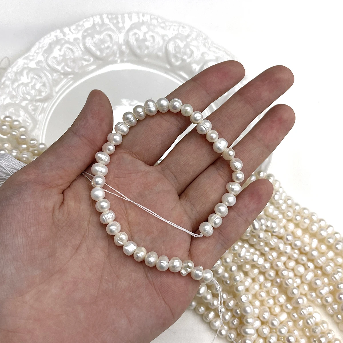 Natural Freshwater Pearl White Bead Strings Jewelry Making DIY Necklace Bracelet Earring Accessory Women —Sizes 4–5–6 mm—18 Cm