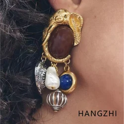 HANGZHI Blue Red Resin Dangle Earrings Vintage Elegant Elephant Earrings Fashion Creative Autumn Winter Jewelry for Women Girls