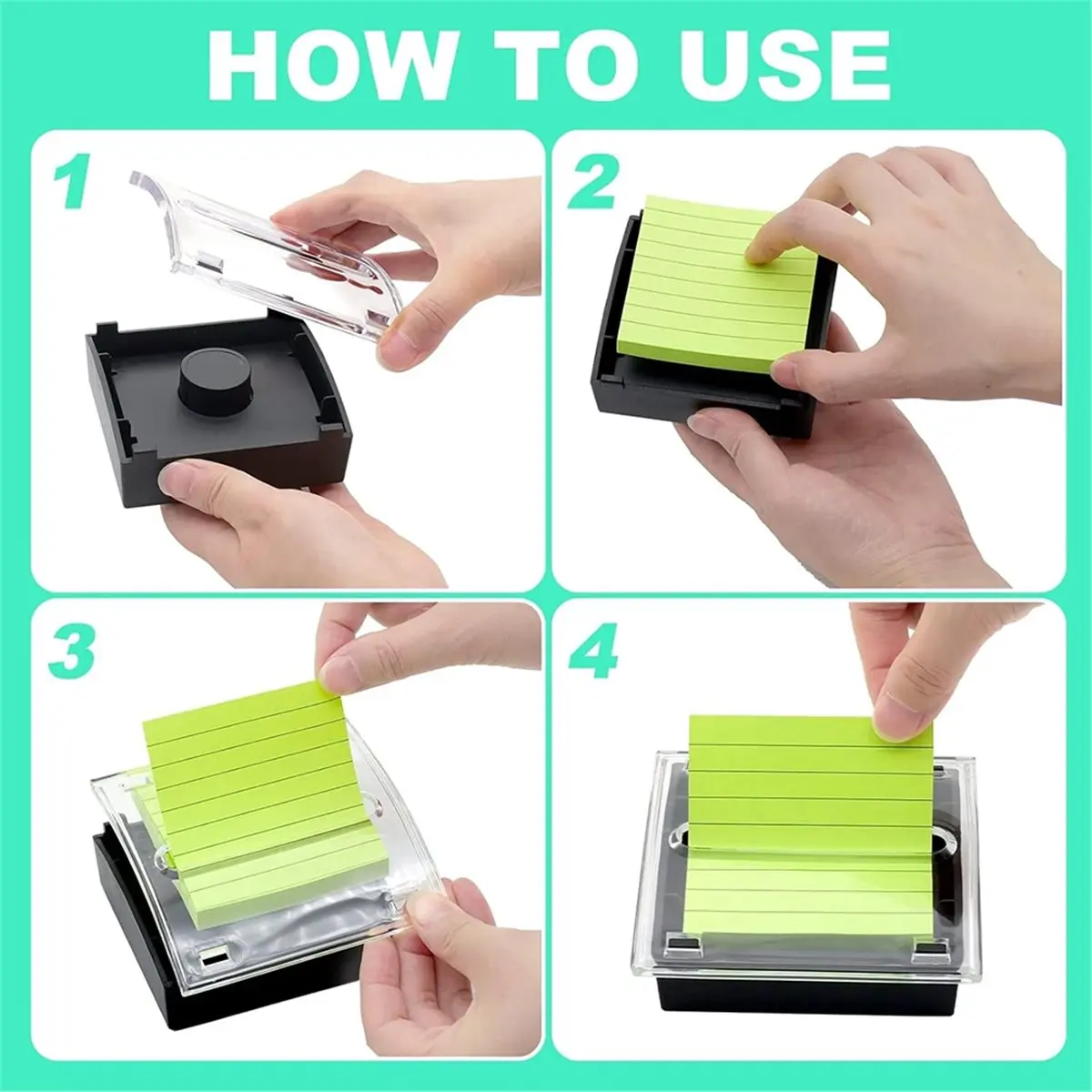 -Up Notes Dispenser Black Base Clear Top Sticky Notes Holder 3 X 3 Inch Sticky Notes