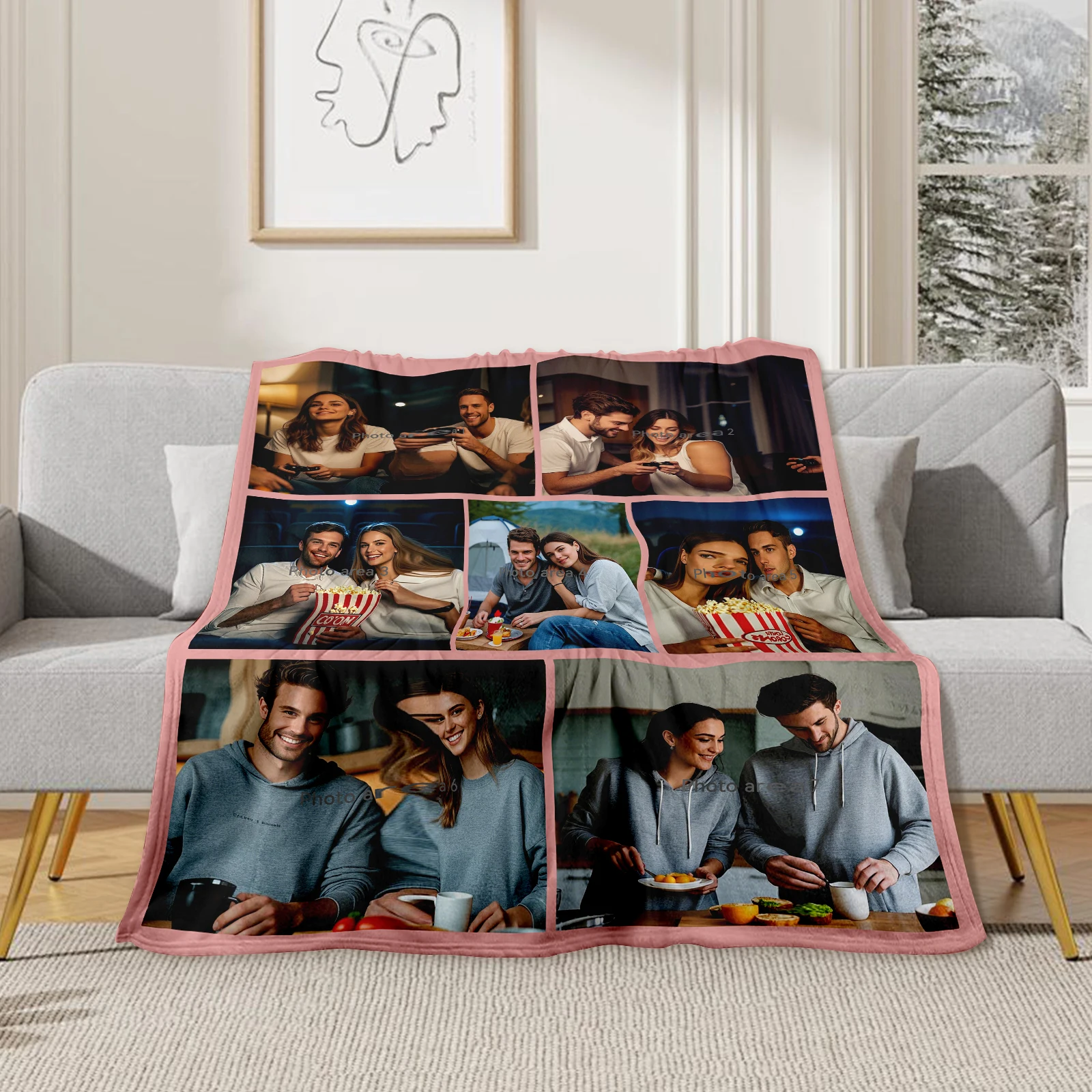 

Фланелевое одеяло на заказ на День святого Валентина с семь персонализированными изображениями для особых воспоминаний пар.