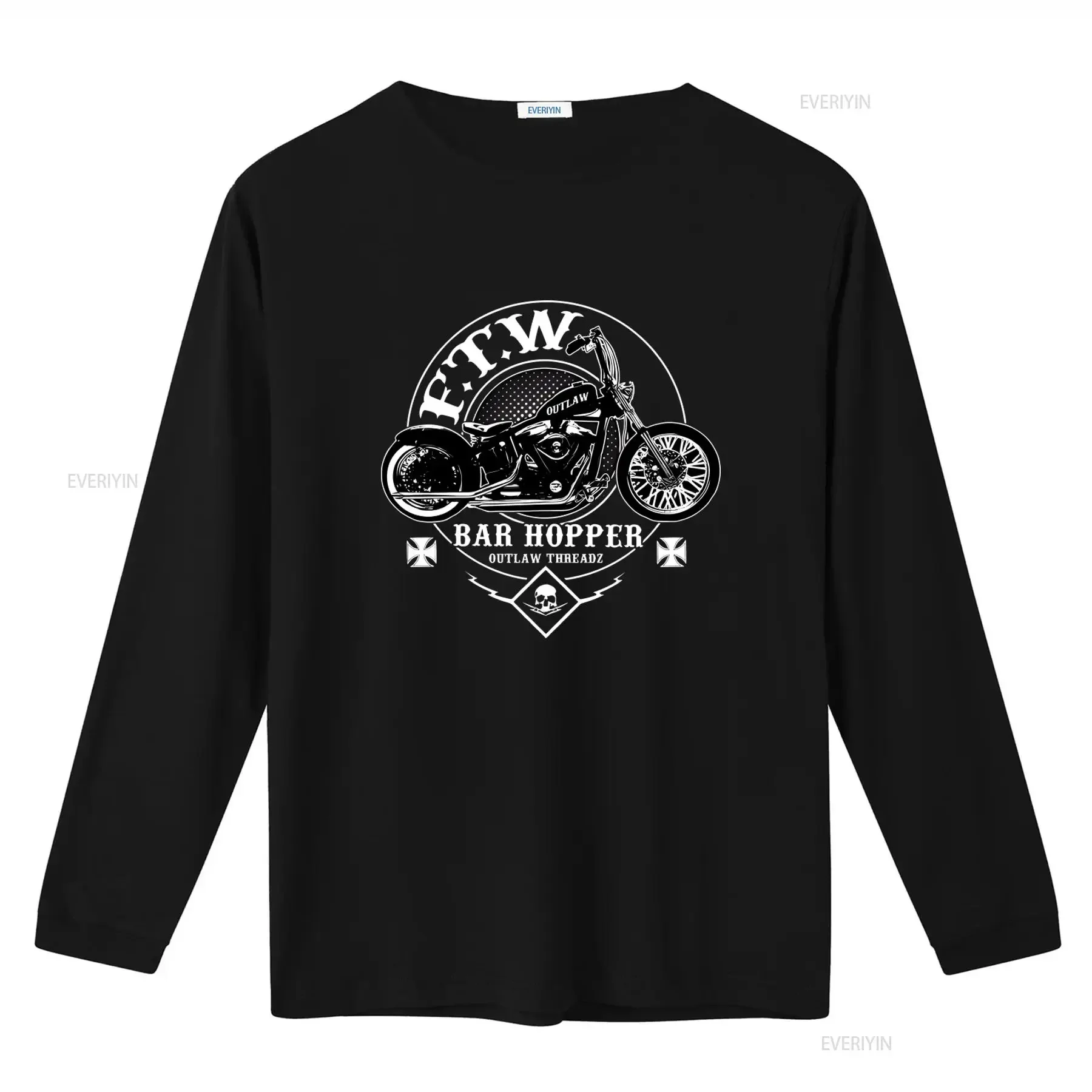 Outlaw Threadz Bar Hopper Skull Motorcycle Biker Rider FTW T Shirt MT163 Stylish  vintage Washed Unisex Top For Everyday Wear