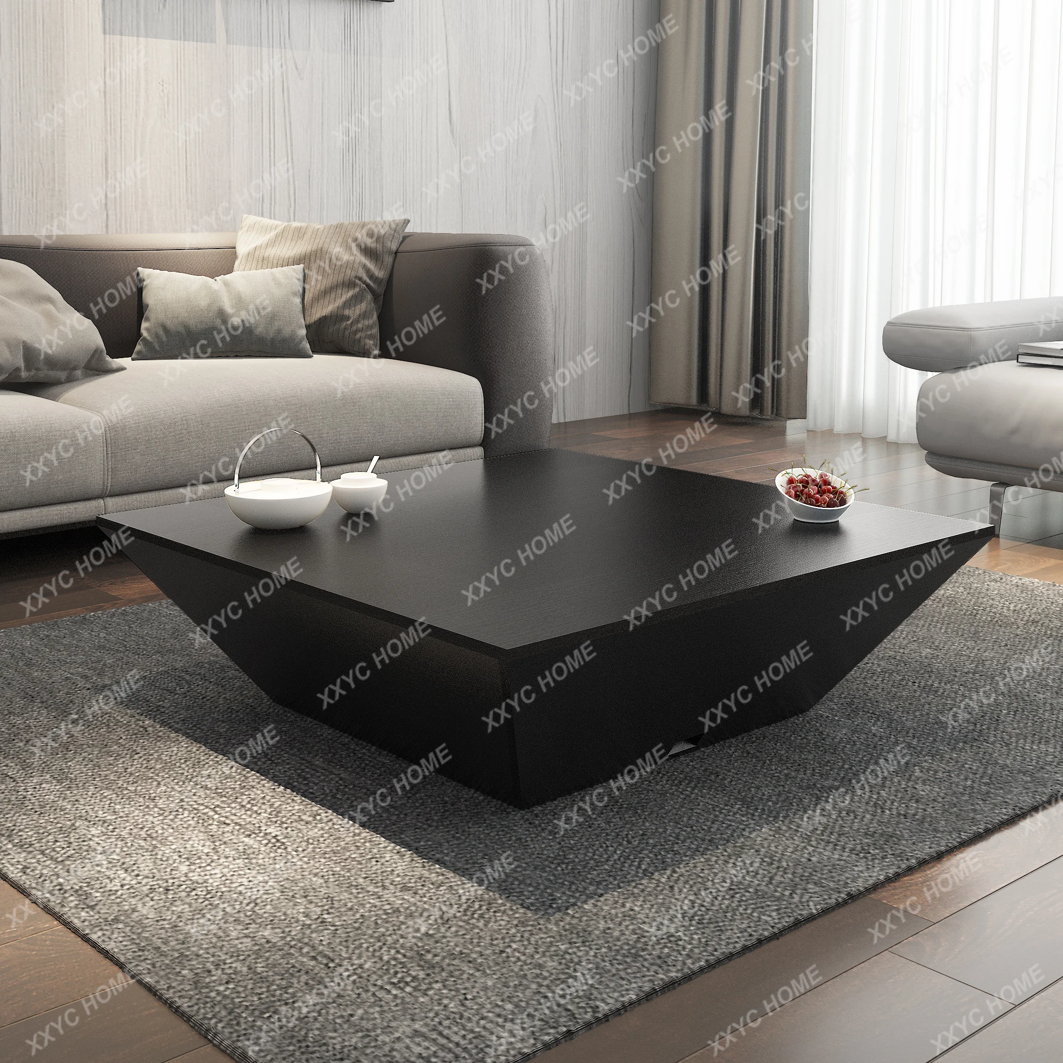 L modern simple black oak grain living room square tea table