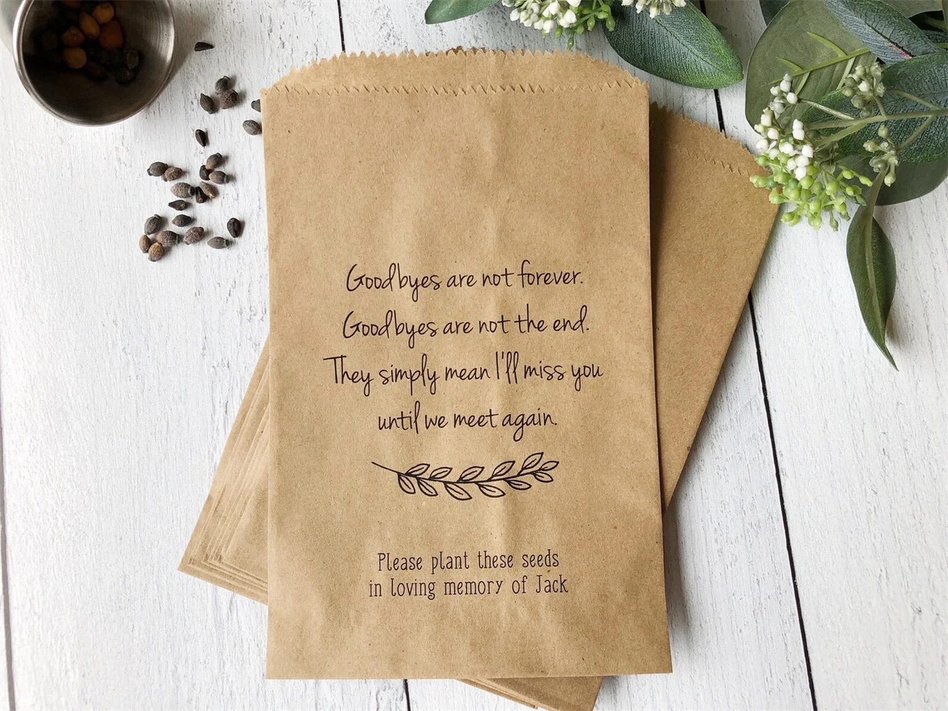 50 Memorial Gift Bags, Funeral Favors, Celebration of Life, Condolence, Sympathy, Great for Wildflowers or Seeds