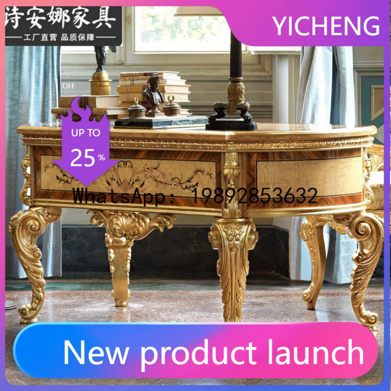 

HYS Court Painted Desk French Study Furniture Computer Desk Villa Desk Solid Wood Hand Carved