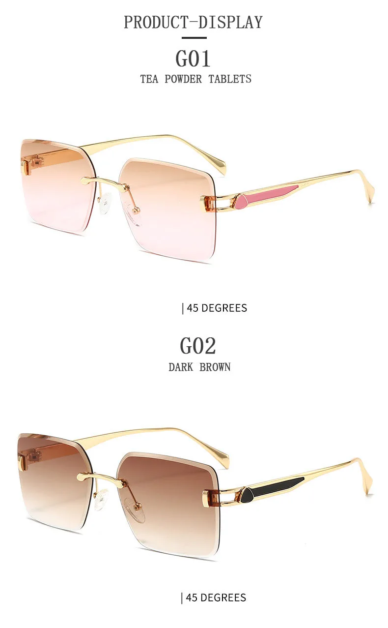 2023 randlose Sonnenbrille Frauen Trendy Vintage Quadratische Mode Gläser Sonnencreme Lentes De Sol Mujer Lunette Soleil Femme Zonnebril – Detail 20
