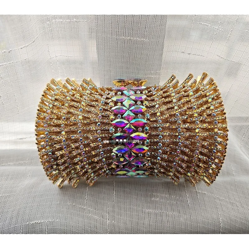 

Popular Elegant Shiny Crossbody Crystal Bag Handmade Rhinestone Bag Bridal Purse Gold Luxury Evening Bags Clutches for Women