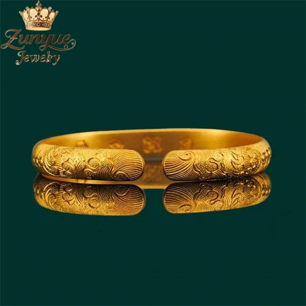 

High-End Sand Gold Flower Texture Bracelet Luxury Quality Jewelry Handicraft Fashion Jewelry Exquisite Popular Elegant Charms