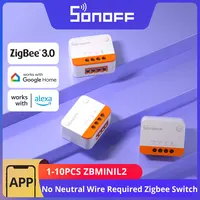 1-10PCS SONOFF ZBMINIL2 Zigbee 3.0 Interruptor inteligente sin necesidad de cable neutro, tamaño pequeño, control bidireccional a través de eWeLink, compatible con Google Alexa y Alice